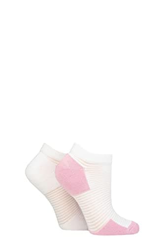Image of ELLE Ladies Bamboo Sheer Stripe Cushioned Heel and Toe No-Show Socks Pack of 2 Pink 4-8