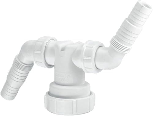 Image of McAlpine V33WM Twin Connector for Plumbing Two Domestic Appliances into Standpipe Trap - White - 135° Swivel Nozzles - Polypropylene - for 32 mm Waste Pipes & 40 mm Tubes