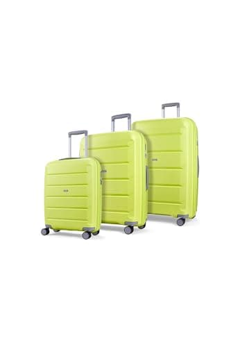 Image of Rock Tulum Set of 3 Expandable Hard Shell Suitcases in Lime Green - Lightweight & Durable, 360 Swivel Wheels, Telescopic Handle, Impact-Resistant & TSA Combination Lock - Small, Medium & Large