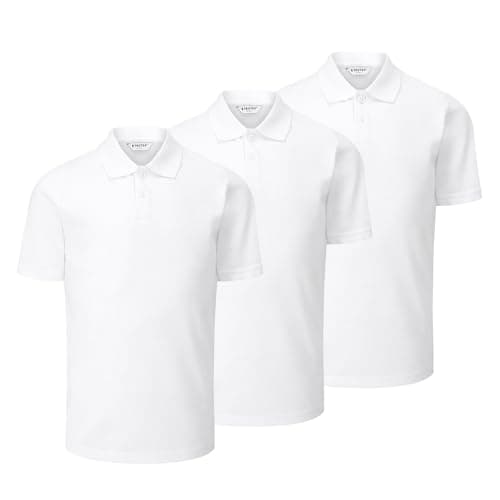 Image of Trutex Kids White School Polo Shirts, Multipack – Short Sleeve Cotton-Rich Standard Fit Unisex PE Kit Polos for Boys and Girls – Age 14 (3 Pack)