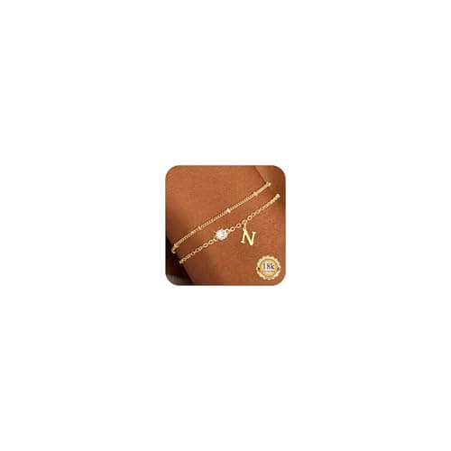 Image of Maynor Gold Bracelet for Women 18K Gold Plated Initial N Bracelet with 5A Cubic Zirconia Charm A–Z Monogram,Name Letter Jewellery Birthday Gift for Women Girls Wife Mom