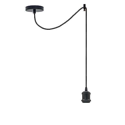 Image of LEDSone Vintage Industrial Pendant Light Adjustable Hanging Lamp with E27 Socket 10cm Ceiling Canopy 2m Fabric Cord Metal Fixture for Kitchen, Living Room, Café