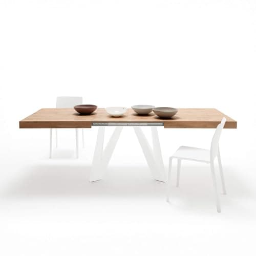 Image of Mobili Fiver, Romina Extendable Table 140(220) x90 cm, Rustic Oak with White Iron Legs, Made In Italy