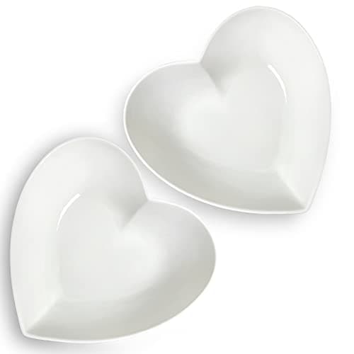 Image of Keponbee Set of 2 Extra Large Porcelain Heart Bowls for Salad, Fruit, Pasta or Heart Shaped Cake 25cm