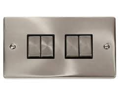 Image of Click Deco VPSC414BK Satin Chrome 4 Gang Switch Black Insert …
