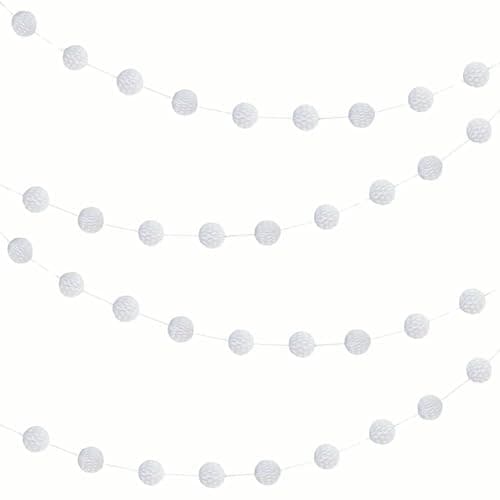 Image of Vibrant White Paper Honeycomb Ball Garland (2 Meters) 1 Piece - Elegant Party Decoration for Events and Celebrations, 7'