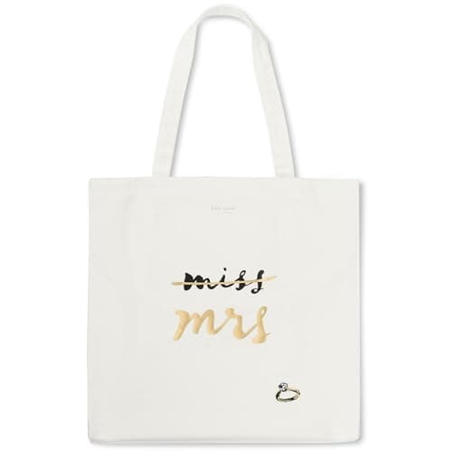 Image of kate spade new york Cute Canvas Tote Bag for Women, Canvas Beach Bag, Bridal Book Tote with Pocket, Miss to Mrs…, Cream, S
