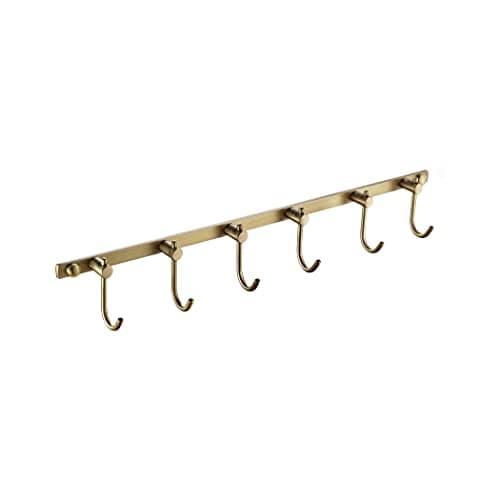 Image of WINCASE Brass Hook Rack, Bathroom Towels Hooks Coat Rack, Antique Bath Wall Hook Vintage Mounted Brushed Brass 6 Hooks