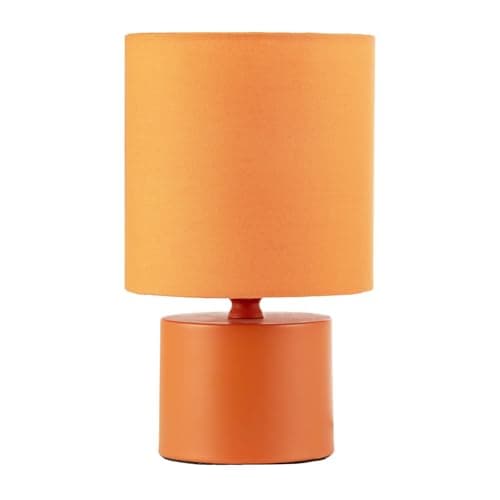 Image of Happy Homewares Modern Vibrant Dusty Orange Bedside Table Lamp with Cotton Fabric Drum Shade | 23cm x 13m | 1 x 7w | Inline Cable Switch Button