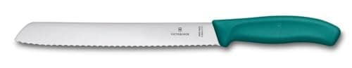 Image of Victorinox Swiss Classic, Professional Bread Knife, Extra Sharp Blade, Serrated Edge, 21 cm, Robust Plastic Handle, Stainless Steel, Green