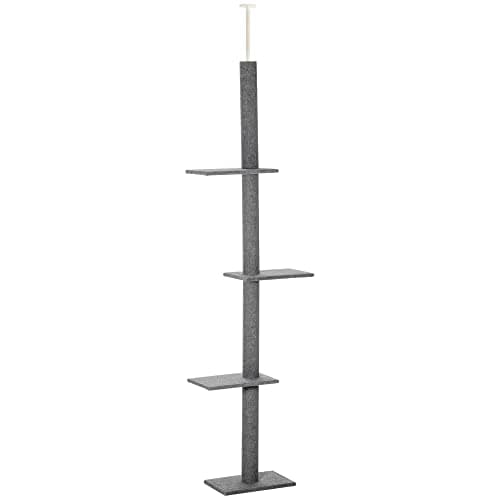 Image of PawHut 260cm Floor To Ceiling Cat Tree for Indoor Cats w/Three Platforms Activity Centre - Grey