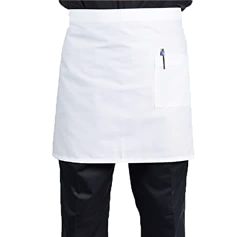 Image of MFAZ Morefaz Ltd Thick Waist Apron Adjustable & 100% Cotton 240g/m3 Anti-dirt Waist Short Black White with Pocket for Home Kitchen Restaurant Work, Waitress, Chef, Waiter, Cooking, Baking