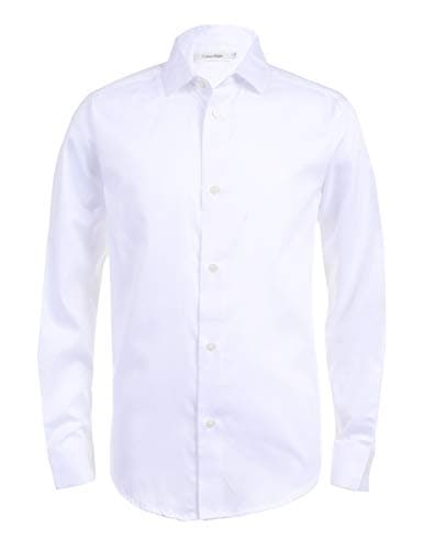 Image of Calvin Klein Big Boys' Long Sleeve Sateen Dress Shirt, White, 10