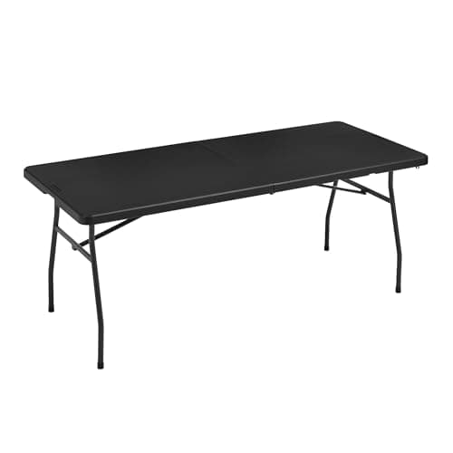 Image of Amazon Basics 6 Foot Rectangular Folding Table with Carrying Handle, Indoor & Outdoor, Portable, Lightweight, Travel Table, Picnic, Camping, Black, 182 x 75 x 73 cm