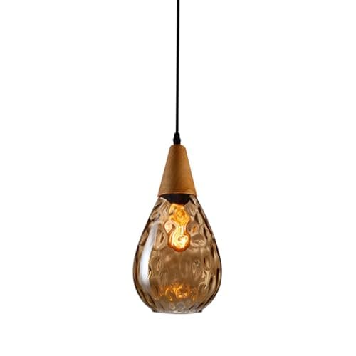 Image of Glass Pendant Light Modern Wood Hanging Lamp Hammered Glass Ceiling Lighting Fixture Teardrop Dome Small Chandelier Dining Room Kitchen Island Suspension Lamps E27 Socket Star of Light