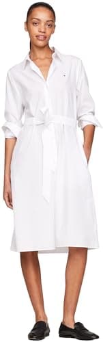 Image of Tommy Hilfiger Women Essential Shirt Dress Knee Length, White (Th Optic White), 40