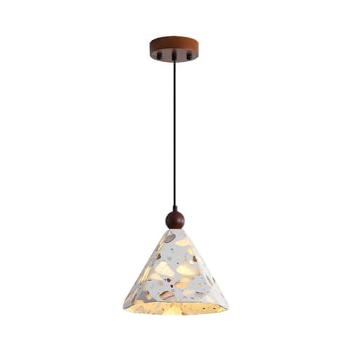 Image of XYHAZCSM Terrazzo Pendant Light with Walnut Wood Accent, Adjustable Height Hanging Lamp, E27 Base, Modern Rustic Ceiling Light for Kitchen Island Dining Room Storage Room