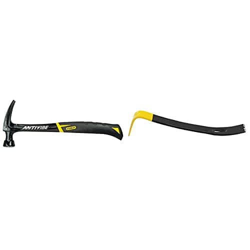 Image of Stanley FMHT1-51278 20oz Fatmax Antivibe Steel Hammer-Rip Claw, Black/Yellow, 570g & Wonder Bar