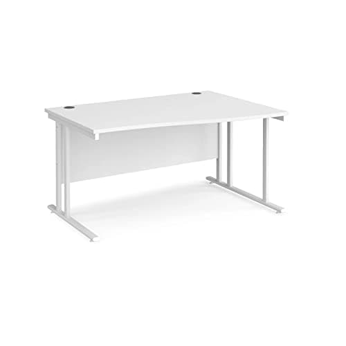 Image of Maestro 25 Right Hand Wave Desk with White Cantilever Leg, White, 140 x 80/99 cm