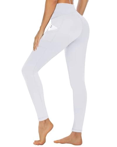 Image of CAMPSNAIL Leggings for Women UK with Pockets High Waisted Ladies Black Sport Stretchy Gym Trousers Running Soft Tummy Control Yoga Pants Workout Hiking(White,2XL)