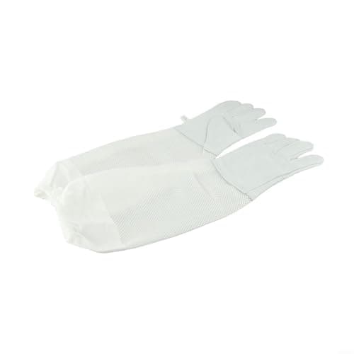 Image of BildeeMait Sheepskin for Beekeeping Gloves with Breathable Mesh and Elastic Cuffs Advanced Beekeepers, Anti Bee Sting for Protection, Yellow and White, 1 Pair(white XL)