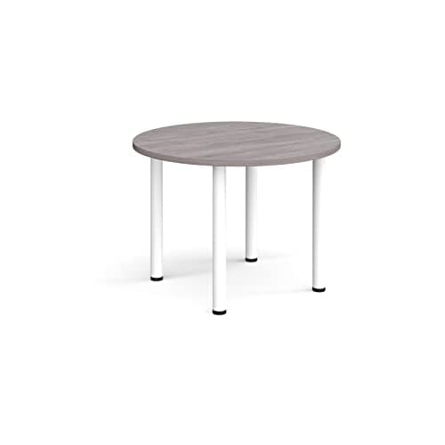 Image of Mr Office Circular radial leg meeting table - white legs, Grey oak, 1000