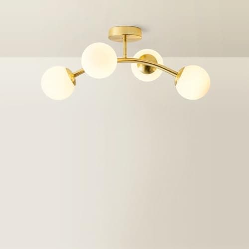 Image of ValueLights | Gold 4 Way Ceiling Light with Opal White Frosted Glass Globe Shades for Living Room Hallway Bedroom - LED Bulbs Included | Ceiling Lights & Home Improvements Essential | Mains Wired