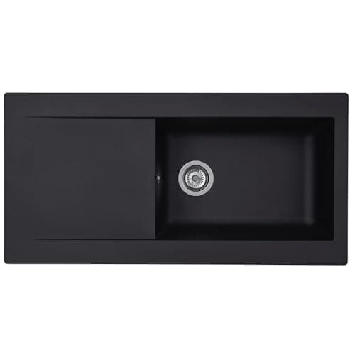 Image of Liquida EW10BL 1.0 Bowl Composite Reversible Inset Black Kitchen Sink with Waste