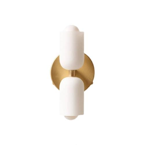 Image of S-Cevada Modern Glass Double-Cylinder Wall Sconce with White Glass Shades and Round Metal Base, Compatible with E14 Bulb,Wall Lamp for Bedroom,Living Room,Entryway (Gold)