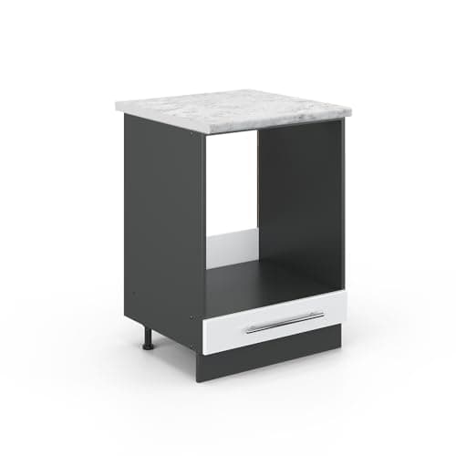 Image of Vicco Oven housing cabinet Fame-Line, White High Gloss, 60 cm, WT Marble, for combination with other modules from the Fame-Line series