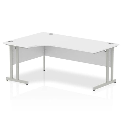 Image of OPO Impulse Freestanding 1800mm Left Crescent Corner Desk Cantilever Leg | Sturdy Build Weather & Heat Resistant Melamine Finish Desk White Silver