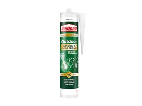 Image of UniBond Outdoor Window and Door Frame Sealant, Premium Silicone Sealant Suitable for Use on Various Materials*, Waterproof and Weather Resistant, White, 1 x 392g Cartridge