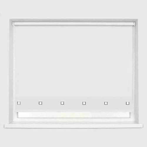 Image of Optimal Products Roller Blinds Easy Fit Trimable Home Office Window Square Eyelet Fabric Blind 160cm Drop (White, 60 x 160 cm)