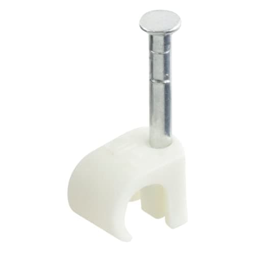 Image of GTSE Round White Cable Clips, For Cables 7-10 mm, Box of 100, Skirting Wire Nail Clips, Cable Tacks for Ethernet, Electrical Cables, Walls