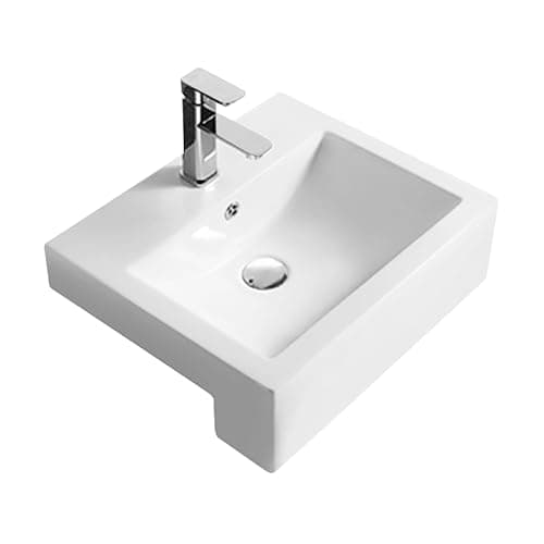 Image of Balterley 530mm Countertop Vessel Bathroom Sink, Semi Recessed Ceramic Square Bowl Bathroom Wash Basin Sink with Overflow, 1 Tap Hole, Countertop Basin Sinks for Cloakroom - 530 x 440 x 168mm (White)