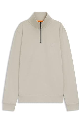 Image of BOSS Men's Zetrust Cotton Terry Sweatshirt with Zip on Collar and Logo Patch, Open Green, XS