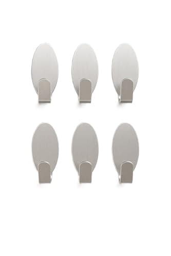 Image of Self Adhesive Hooks Sticky Wall No Drill Hooks Removable Peel and Stick on Over Door Removable Hanger Bathroom Kitchen Hall Sticky Metal Stainless Coat Towel Key Hat Wall Mounted Heavy Duty(6pcs)