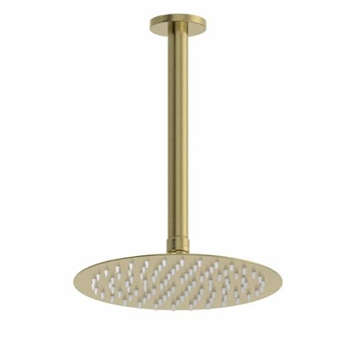 Image of Architeckt® Modern Bathroom Rainfall Drencher Shower Head, Ceiling Mounted Arm, Large Round Stainless Steel Adjustable, Rub Clean Nozzles, Brushed Brass