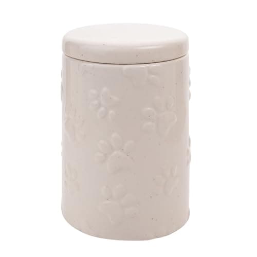 Image of Widdop Best of Breed Pet Paw Prints Treats Jar - Ceramic White/Cream - Paw Print Design - Perfect for Dog Lovers Gifts Present Birthdays Pet Food Storage