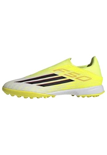 Image of adidas Unisex F50 League Laceless Turf Football Shoes, Team Solar Yellow 2/core Black/Lucid red, 7 UK