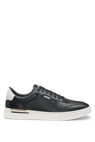 Image of BOSS Mens Clint Tenn Leather Trainers with Contrast Logos Size 6 Black