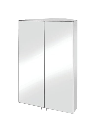 Image of Croydex Avisio Double Door Corner Bathroom Wall Cabinet - Stainless Steel Mirror Cabinet with 2 Adjustable Glass Shelves and Easy to Install, Pre-Assembled (70 x 45 x 27 cm)