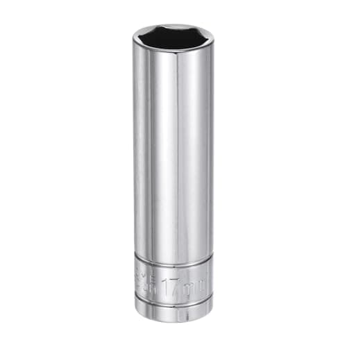 Image of sourcing map 6-Point Socket 1/2" Drive 17mm Metric 3.1" Length 45# Steel Deep Sockets Full Polishing Chrome Sockets for Car Repair Mechanical Maintenance Home Use