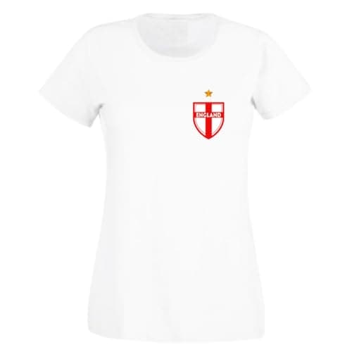 Image of Second Ave Women's Ladies England Flag Badge Euros World Cup Football White T Shirt Top Kit