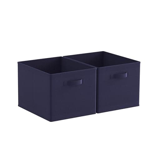 Image of BonChoice Foldable Storage Cubes Boxes Pack of 2 with Handle for Home Organization, Fabric Wardrobe Storage Box Organizer Basket Bins for Clothes Toys Towels, Collapsible&Durable Dark Blue 33x38x33cm
