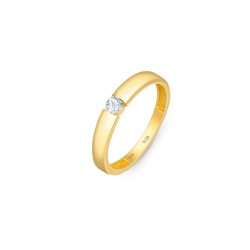 Image of Amberta Solid 925 Sterling Silver Cubic Zirconia Wedding Ring | Sterling Silver Solitaire Ring for Women | Silver Engagement Rings for Women: Gold Plated Sterling Silver Promise Ring Size J