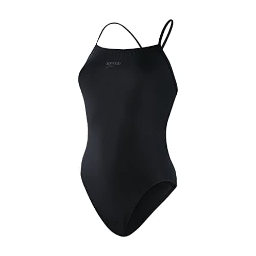 Image of Speedo Women's Eco Endurance+ Thin Strap One Piece Swimsuit | Athletic Fit | Classic Design| Recycled Fabric | Chlorine Resistant | Extra Flexibility Swimwear, Black, 34