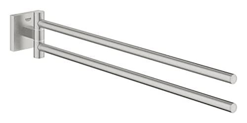 Image of GROHE Start Cube Towel Bar – Wall Mounted Towel Holder with 2 Swivel Arms (Metal, Concealed Fastening, Including Screws and Dowels, Durable Sparkling Sheen), Size 438 mm, Stainless Steel, 40976DC0