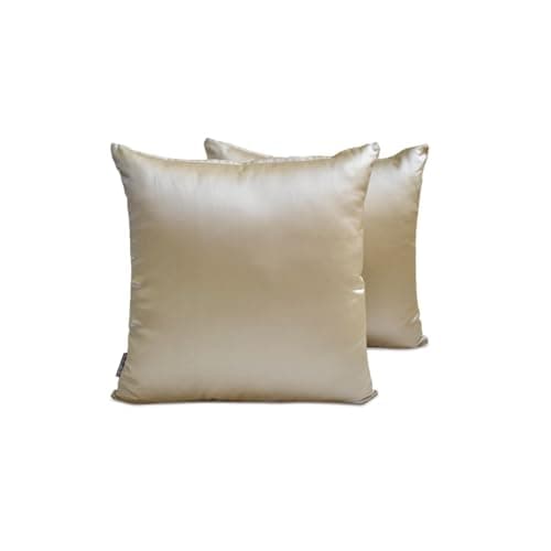 Image of The HomeCentric Decorative Cushion Covers Champagne Pack of 2, 35x35 cm (14"x14") Satin Solid Toss Cushion Cover For couch, Solid Modern Style - Champagne Slub Satin
