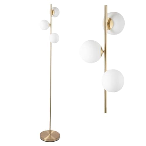 Image of firstchoicelighting Modern Satin Brass Stem Floor Lamp with Opal Globe Glass Shades